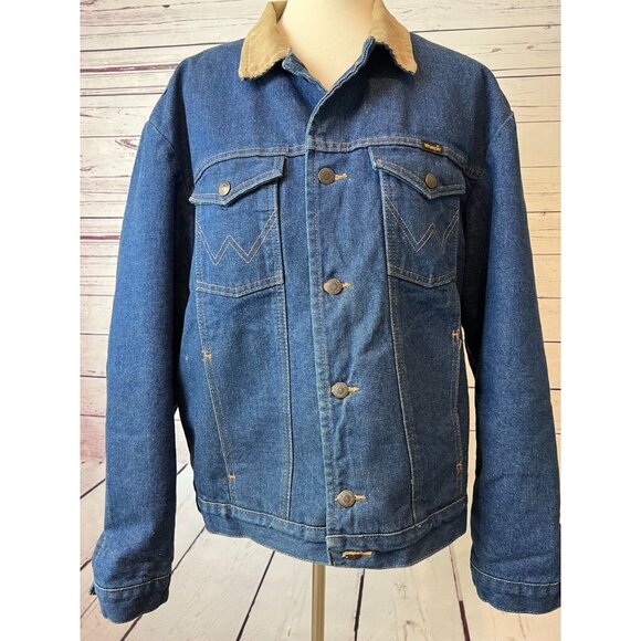 Wrangler Denim Jacket Trucker Coat size 44‎ 74260PW Flannel blanket Mens Barn - Picture 1 of 11